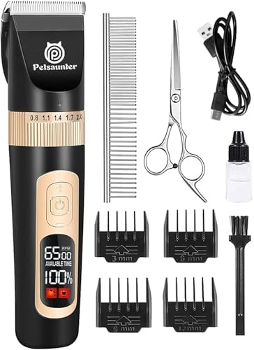 Petsaunter Dog Hair Clippers,4-Speed Low Noise Rechargeable TypeC Electric Pet Hair Shavers,Essential Quiet Grooming Clipper Tools Set for Small & Large Dogs Cats with Thick & Heavy Coats(C95 Set) by PetsaunterOfficial