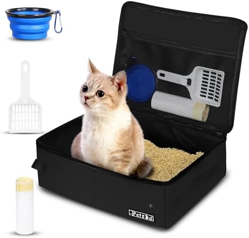 Petskd Portable Cat Travel Litter Box with Lid, Black by Petskd