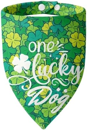 Dog Bandana for St. Patricks Day 2-in-1 Reversible - One Lucky Dog & 4-Leaf Clover Design, Pet Scarf with Snap Button Cute Lucky Holiday Costumes, Small & Medium Breeds (5-30lbs) by ICEMOOD