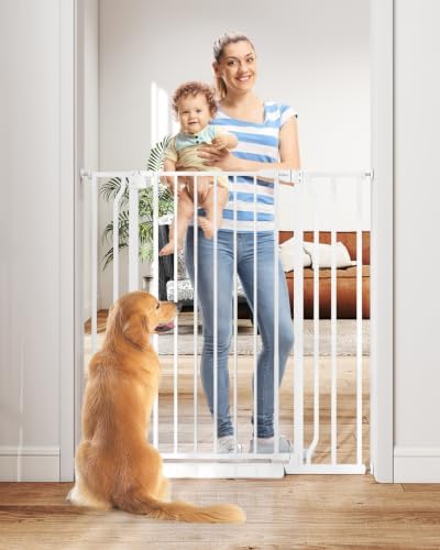 40" Extra Tall Baby Gate No Drilling, Auto Close Dog Gate, White by Cideny