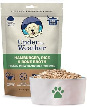 Under the Weather Bland Diet for Dogs | Easy to Digest for Sick Dogs | Always Be Ready | Contains Electrolytes - Natural Freeze Dried 100% Human Grade Meats| 1 Pack- Rice, Hamburger & Bone Broth - 6oz by UndertheWeather