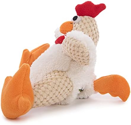 goDog Checkers Fat Rooster Squeaky Plush Dog Toy, Chew Guard Technology - White, Small - Image 2
