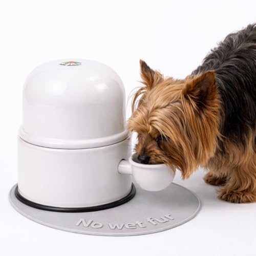 Pet Water Dispenser for Dogs and Cats, 47.3 oz – Gravity-Fed Aluminum Water Bowl, Prevents Wet Fur, Provides Continuous Fresh Water, Electrostatic Coated Finish, (White) by VidaMansa