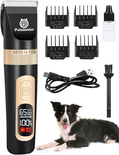 Petsaunter Dog Clippers for Grooming, 4-Speed & LCD, Low Noise Electric Trimmer for Grooming, TypeC Rechargeable Dog Hair Clippers, Super Quiet for Dogs & Pets with Thick or Heavy Coats(C95) by PetsaunterOfficial