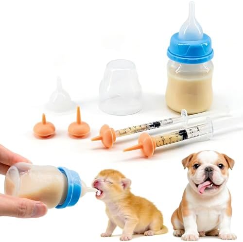 Pet Feeding Bottle and Syringe Set for Puppies and Kittens(1 Bottles,2 Syringes,6 Nipples), Blue by YeulYuuri