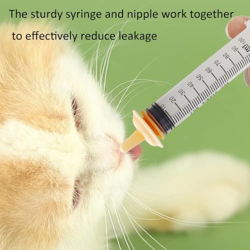 Pet Feeding Syringe Set, 60ml & 100ml Syringes with 2 Silicone Nipples for Newborn Kitten Puppy, Small Animals, Rabbit, Dog, Cat, Squirrel, Bird Nursing and Hand Feeding - Image 6