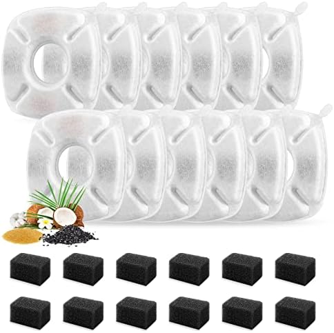 24 Pcs Cat Fountain Replacement Filters 12 Pack Cat Water Fountain Replacement Filters with 12 Pack Pre-Filter Sponges, Pet Fountain Filter Fit for 95oz/2.8L Automatic Pet Fountain Cat Water Fountain by Porens