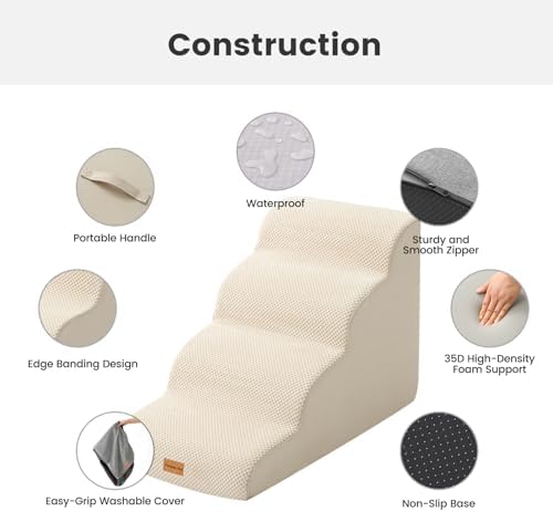 Gardner Pet Dog Stairs for Small Dogs 19.7" H, 4-Step Beige Curved Pet Stairs, Dog Steps for High Bed (18-24 in), Couch with Durable Non-Slip Waterproof Fabric Cover and CertiPUR-US Certified Foam - Image 3