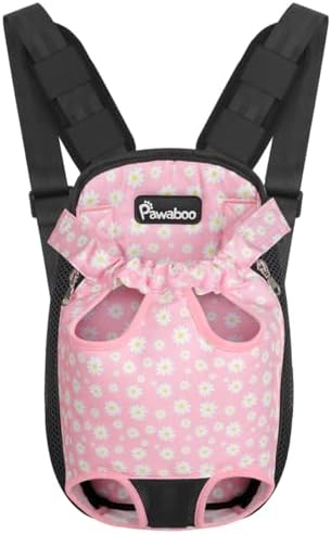 Pawaboo Pet Carrier Backpack, Adjustable Pet Front Cat Dog Carrier Backpack Travel Bag, Legs Out, Easy-Fit for Traveling Hiking for Small Medium Dogs Cats Puppies, Extra Large, Black + Pink Daisy by Pawaboo
