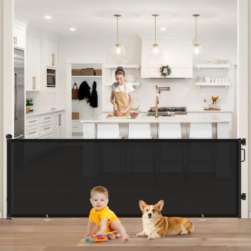 96" Retractable Baby Gate, Long Mesh Dog Gate for Garage Deck Porch by Cideny