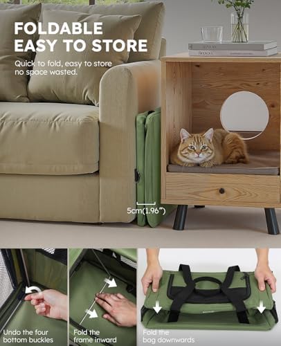 Pecute Cat Carrier Stable, Pet Carrier with Privacy Partition,Green - Image 7