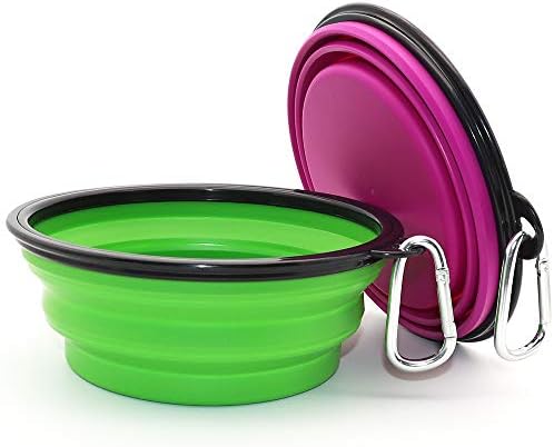Dog Bowl Pet Collapsible Bowls, 2 Pack Collapsible Dog Water Bowls for Cats Dogs, Portable Pet Feeding Watering Dish for Walking Parking Traveling with 2 Carabiners (Large, Green+Purple) - Image 4