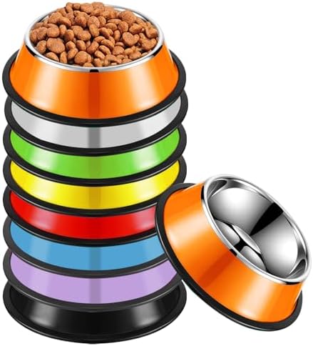 8 Pcs Stainless Steel Dog Bowl 7 oz Stackable Pet Bowl with Rubber Base Non-Slip Pet Dishes Metal Dog Bowls Food and Water Bowls Feeding Feeder for Small Medium Cats Dogs Supplies(Multicolor) by SENONAPO