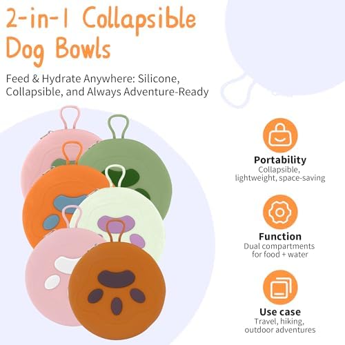 Collapsible Dog Bowls, 2-in-1 Pet Travel Food Water Feeder Brown - Image 2
