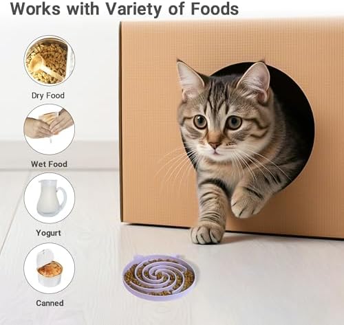 Bifeaw Slow Feeder Cat Bowl, Easy to Clean Silicone Bowl, Ideal for Dry and Wet Food (Purple and White) - Image 3
