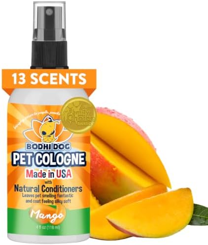 Bodhi Dog Premium Dog Cologne - Deodorizing Dog Perfume & Conditioner for Dogs & Cats - Natural Long Lasting Spray - Keeps Pets Fresh All Day - Gentle & Safe Formula, Made in USA (Mango 4 Fl Oz) by BodhiDog