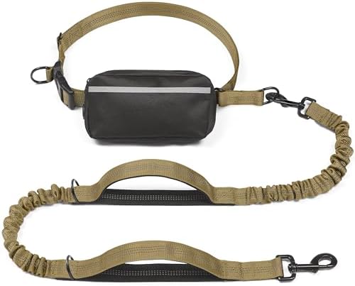 iYoShop Hands Free Dog Leash with Zipper Pouch, Large, 25-120 lbs, Khaki by iYoShop