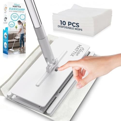 FlexiClamp Sweep & Mop Kit - Durable Cleaning Tool for Hardwood, Tile, Marble & Laminate Floors, Home, Kitchen Cleaning Essentials. (Include 10 Dry Cloths) by Unknown