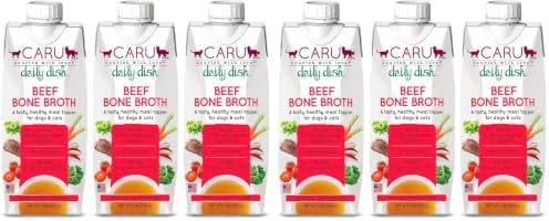 Caru - Daily Dish Beef Bone Broth - Meal Topper for Dogs & Cats - Supports Overall Pet Health - Pour-Over Broth for Wet/Dry Food - Human Grade Ingredients - Non-GMO - Made in USA - 6 Pack by CARU