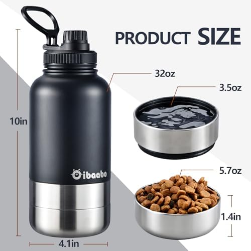Cibaabo Insulated Dog Water Bottle 32oz Keep Water Cool with 2 Bowls - Image 2