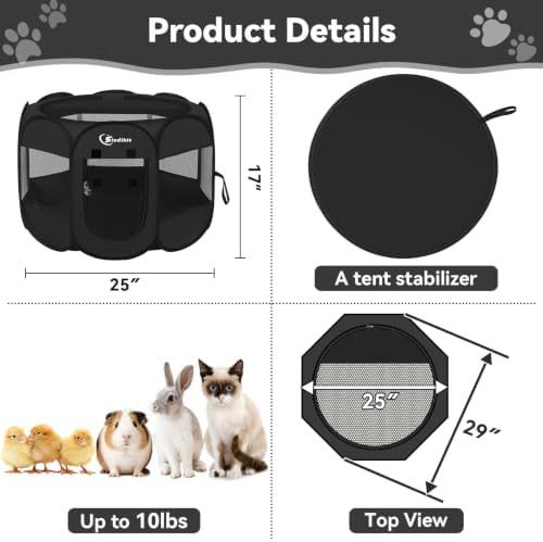 Siedihit Dog Playpen Tent Crate Cage Indoor Outdoor Whole Black Small - Image 3