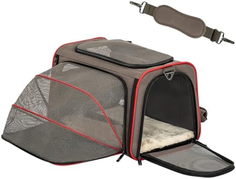 Petsfit Expandable Cat Carrier Dog Carriers,Airline Approved Soft-Sided Portable Pet Travel Washable Carrier for Kittens,Puppies,Removable Soft Plush mat and Pockets,Locking Safety Zippers by Petsfit
