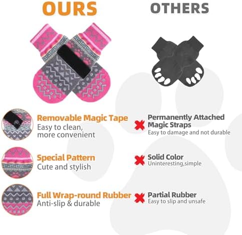 KOOLTAIL Dog Socks to Prevent Licking Paws for Hardwood Floors Anti Slip,Warm Winter Pet Boots&Paw Protector with Grippers,Double Sides Puppy Shoes Booties for Small Medium Large Senior Dogs XS - Image 4