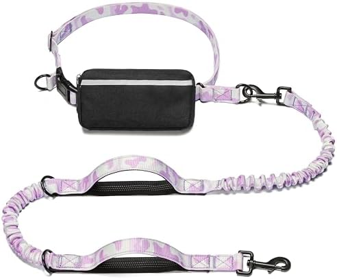 iYoShop Hands Free Dog Leash with Zipper Pouch, White-Purple Mix, Large by iYoShop
