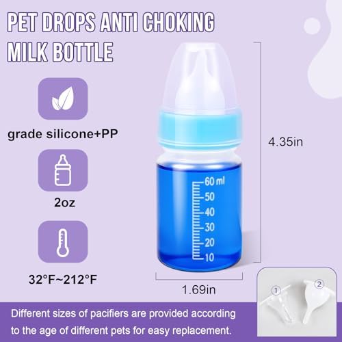 Puppy Kitten Nursing Bottle 2oz- Small Animal Feeding Kit with Nipples | Hand Feeding Supplies for Puppies, Kittens, Rabbits, Ferrets & Newborn Pets - Image 7