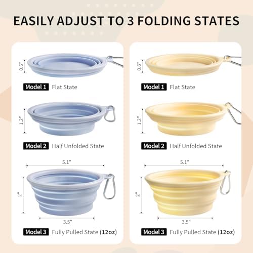 Collapsible Dog Bowls 2-Pack, Portable Travel Dog Bowl with Carabiner, Food-Grade Silicone Pet Bowl for Hiking, Walking(Macaron Blue and Yellow) - Image 6