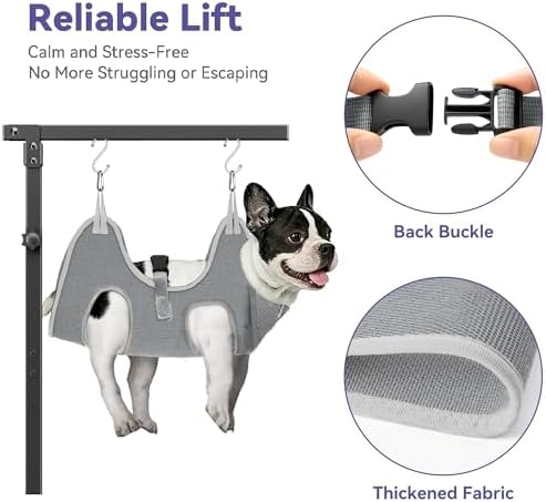Adjustable Dog Grooming Arm with Clamp, 26″–40″ Height, S Hammock with Back Buckle, No-Sit Grooming Restraint for Small & Medium Dogs - Image 5