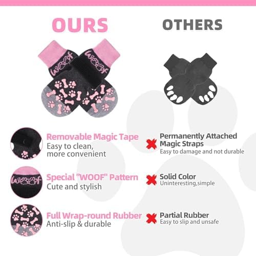 KOOLTAIL Dog Socks Shoes for Hot Pavement to Prevent Licking Paws, Winter Dog Boots&Paw Protector for Hardwood Floors Anti Slip,Traction Control Grip Booties for Small Medium Large Senior Dogs,Pink SM - Image 5