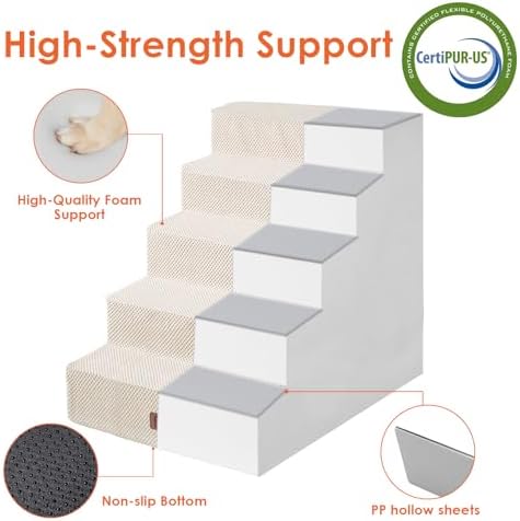 EHEYCIGA Dog Stairs for High Bed 25" H, Extra Wide Dog 5-Step, Beige - Image 3