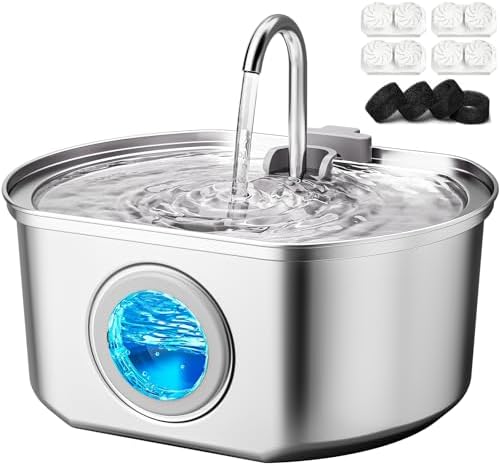 Cat Water Fountain Stainless Steel: 108oz/3.2L Cat Fountain for Drinking by Neareal
