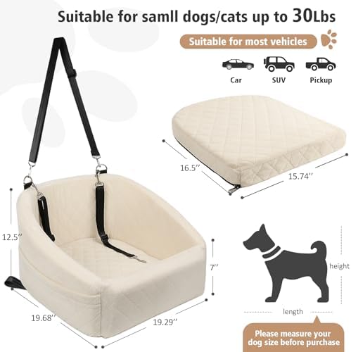 NEEZUKAR Dog Car Seat for Small Medium Dogs,Detachable Washable Dog Booster Seat Under 30lbs, Pet Car Seat Travel Bed with Storage Pockets and Dog Safety Belt (White) - Image 2
