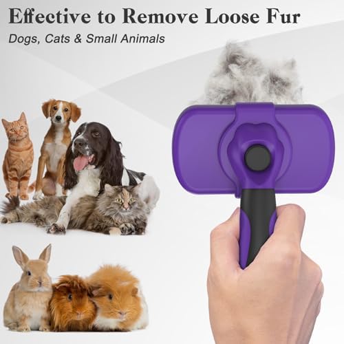 Swihauk Self Cleaning Slicker Brush for Dogs & Cats, Skin Friendly Pet Grooming for Shedding, Deshedding, and Hair Removal - Puppy Brush for Long Haired Pets, Pet Supplies, Purple - Image 6