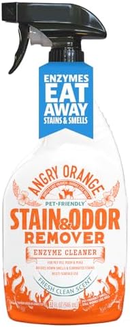 ANGRY ORANGE Cat Urine Odor Eliminator & Stain Remover, Pet Stain Enzyme Cleaner Spray for Dog & Cat Pee - Fresh Scent - 32 oz by AngryOrange