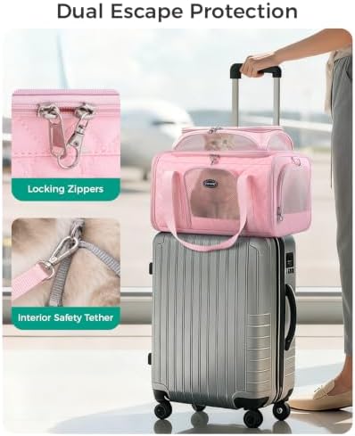 Airline Approved Cat Carrier with Expandable Top, 17x11x9.5 in, Pink - Image 4