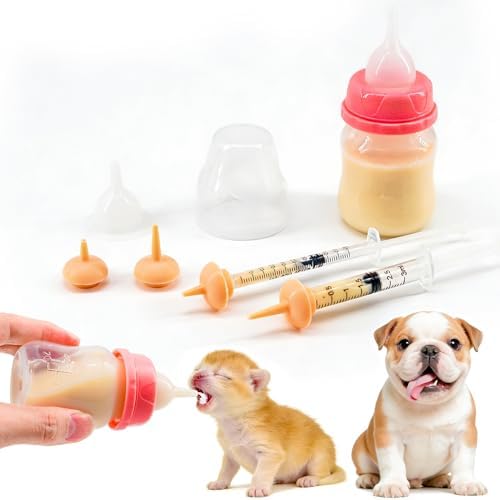 Pet Feeding Bottle and Syringe Set for Puppies and Kittens(1 Bottles,2 Syringes,6 Nipples), Pink by YeulYuuri