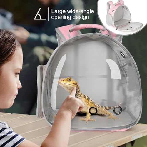 Hamster Backpack Carrier, Bearded Dragon Carrier Backpack with Clear Bubble Window,Small Animal Travel Backpack for Hedgehog Rat,Chameleon,Rabbit,Sugar Glider,Airline Approved (Pink, Backpack) - Image 4