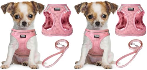 Dog Harness and Leash Set, No Pull Soft Mesh Pet Harness, Reflective Adjustable Puppy Vest for Small Medium Large Dogs, Cats (Pink, X-Small (Pack of 2) by YIMEIS