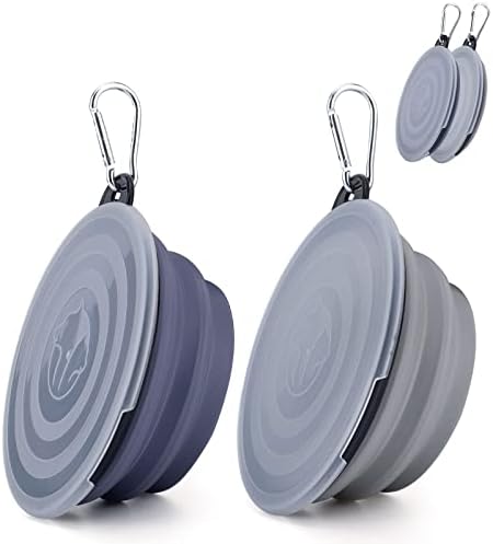 SLSON Dog Bowls Pet Collapsible Bowl with Cover Lids,2 Pack Dog Travel Bowls Portable Foldable Cat Water Dish Bowl for Pets Walking Parking Camping (Taro Purple and Concrete Gray, Small) by SLSON