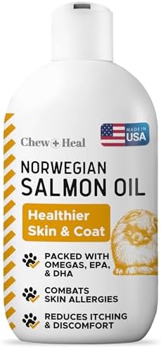 Salmon Oil for Dogs - Premium Fish Oil for Skin and Coat Health - Omega 3 Supplement - Supports Itchy Skin - 8 oz Liquid - Norwegian Dog Salmon Oil - Essential Dog Supplement by ChewHeal