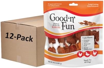 Good'n'Fun Triple Flavored Rawhide Kabobs for Dogs 36 Count (Pack of 12) by GoodNFun