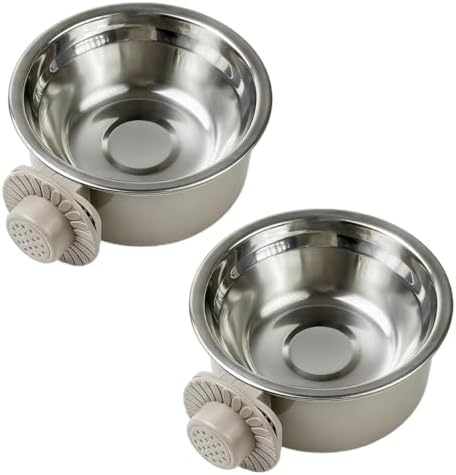 2Pcs Pets Lightweight Stainless Steel Bowl,Removable Stainless Steel Pet Hanging Food Water Feeder Bowl for Puppy Dog Cat Rabbit Ferret Bird Gunea Pigs (Gray-Medium) by MRSXXNTY