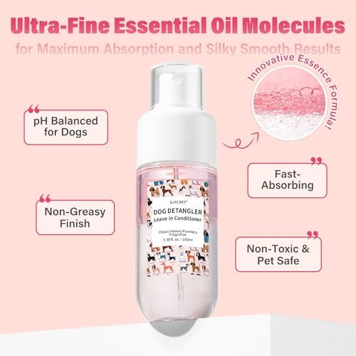 Dog Detangler & Dematting Spray - Leave-in Conditioner, Classic Powdery Scent | Infused with Coconut Oil, Jojoba Oil, and Squalane for Easy, Tangle-Free Grooming - 3.38 fl. oz - Image 4