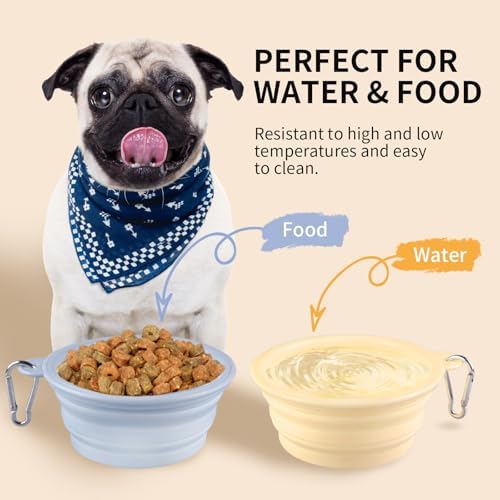 Collapsible Dog Bowls 2-Pack, Portable Travel Dog Bowl with Carabiner, Food-Grade Silicone Pet Bowl for Hiking, Walking(Macaron Blue and Yellow) - Image 3