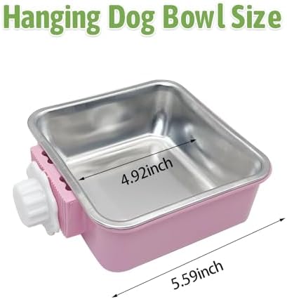 kathson Crate Dog Bowl, Removable Stainless Steel Hanging Pet Kennel Cage Bowl Food & Water Feeder Coop Cup for Puppy, Cat, Rabbit,Guinea Pigs 2pcs Large Square(Blue,Pink) - Image 2