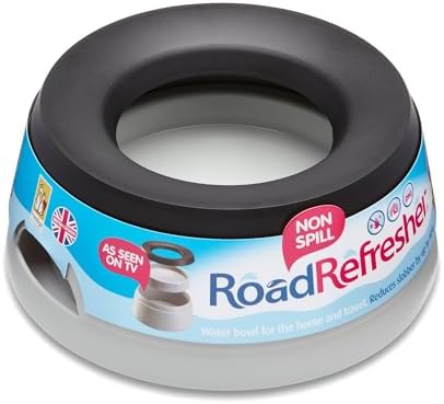 Prestige Pets Road Refresher, The No-Spill Slobber Stopper Water Bowl for Dogs, Slow Feeder Water Dispenser Bowl for Home and Travel, No Splashes, Ideal for All Breeds, Small, Pewter Grey by Road+Refresher