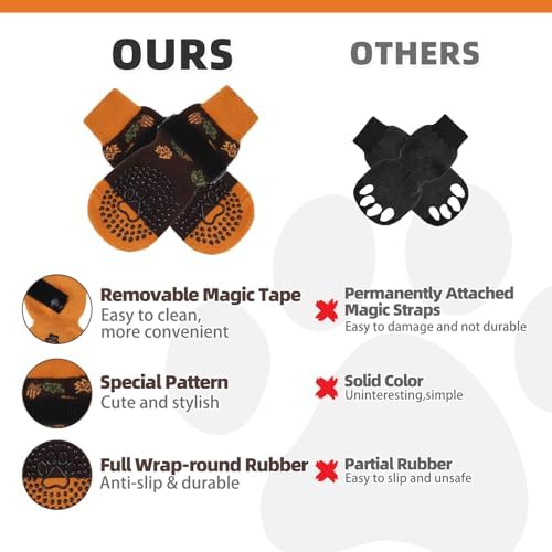 KOOLTAIL Fall Anti Slip Dog Socks for Hot/Cold Pavement to Prevent Licking Paws, Thanksgiving Dog Boots&Paw Protector with Grippers for Hardwood Floors, Traction Booties for Small Medium Large Dogs, M - Image 4